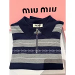 miumiu 2025 Early Fall/Winter Collection 🆕 Lapel Polo Collar Jacquard Letter Striped Wool Knit Pullover for Women - Image 3