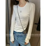 Chanel 2025 Fall/Winter Collection 🤍 Round Neck Stretch Slim-Fit Cotton Sparkle Logo Base Layer Long Sleeve Knit Top - Image 3