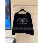 CHROME HEARTS 2025 Early Fall Collection 🤍 Crystal Cross & Letter Logo Asymmetric Shoulder Long Sleeve T-Shirt - Black & White Colors