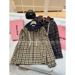 miumiu 2025 Fall/Winter 🐻 Maillard Color Palette ~ False Two-Layer Hooded Letter Logo Plaid Jacket for Women - Image 12