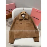 miumiu 2025 Early Fall/Winter Collection 🐻 Notched Collar Letter Logo Pocket Coat in 100% Imported Wool for Women - Image 2