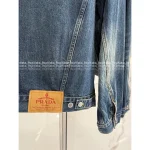 Prada 2025 Early Fall Collection 🔍 Leather-Trimmed Lapel Denim Jacket for Women - Heavy Enzyme Wash Denim Fabric - Image 9