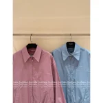 Prada 2025 Early Fall Collection 🎀 Embroidered Triangle Letter Logo Minimalist Style - Dusty Pink 🆚 Mist Blue Utility Jacket - Image 2