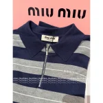 miumiu 2025 Early Fall/Winter Collection 🆕 Lapel Polo Collar Jacquard Letter Striped Wool Knit Pullover for Women - Image 2