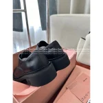 miumiu 2025 Early Fall/Winter Collection 👞 Height-Increasing Academic Style Genuine Leather Shoes for Women - 3.5cm Embroidered Logo Block Heel - Image 13