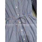 Prada 2025 New Collection 🆕 Academic Style Lapel Vertical Stripe Triangle Logo Tie-Waist Shirt Dress for Women - Image 16