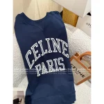 Celine 2025 Early Fall/Winter Collection 💙 Printed Letter Logo Navy Blue Pullover Hoodie for Women - Image 2