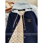 Celine 2025 Early Fall/Winter Collection ☑️ Hooded False Two-Piece Construction Embroidered Letter Logo Corduroy Quilted Cotton Coat - Image 13