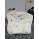 Dior 2025 Fall/Winter Collection 🌷 Round Neck Jacquard Floral Embroidery White Pullover Sweater - 100% Wool - Image 6