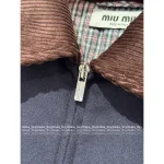 miumiu 2025 Early Fall Collection 🆕 Letter Logo Color-Block Corduroy Lapel Wool-Blend Cotton Coat for Women - Image 4