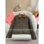 miumiu 2025 Fall/Winter Collection Suede & Quilted Pocket Detail Military Green Insulated Cotton Coat for Women - Image 5