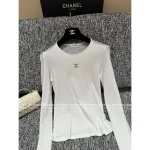 Chanel 2025 Fall/Winter Collection 🤍 Round Neck Stretch Slim-Fit Cotton Sparkle Logo Base Layer Long Sleeve Knit Top - Image 16