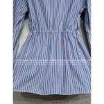Prada 2025 New Collection 🆕 Academic Style Lapel Vertical Stripe Triangle Logo Tie-Waist Shirt Dress for Women - Image 15