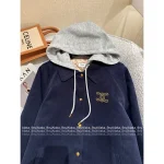 Celine 2025 Early Fall/Winter Collection ☑️ Hooded False Two-Piece Construction Embroidered Letter Logo Corduroy Quilted Cotton Coat - Image 12