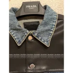 Prada 2025 Early Fall Collection 🔍 Leather-Trimmed Lapel Denim Jacket for Women - Heavy Enzyme Wash Denim Fabric - Image 7