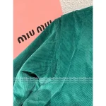 miumiu 2025 Early Fall/Winter Collection 🍏 Vintage Corduroy Green Pocket Lapel Bomber Jacket / Metal Belt Midi Skirt - Image 11