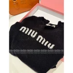 miumiu 2025 Early Fall/Winter Collection 🖤 Classic Letter Logo Round Neck Wool/Cashmere Blend Pullover Sweater for Women - Image 3