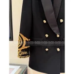 BALMAIN 2025 Fall/Winter Collection 🖤 Heavyweight Acetate-Silk Blend Lapel & Cuff Embroidery with Beadwork Metal Button V-Neck Wool Blazer - Image 9