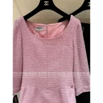 Chanel 2025 Fall/Winter Collection 🎀 Imported Wool Tweed Round Neck 3/4 Sleeve Shift Dress for Women - Image 6