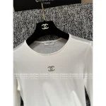 Chanel 2025 Fall/Winter Collection 🤍 Round Neck Stretch Slim-Fit Cotton Sparkle Logo Base Layer Long Sleeve Knit Top - Image 15