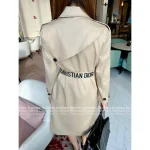 Dior 2025 Early Fall/Winter Collection 🧥 Heavyweight Khaki Embroidered Tie-Waist Long Trench Coat with Flattering Silhouette - Image 6