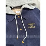 Celine 2025 Early Fall/Winter Collection ☑️ Hooded False Two-Piece Construction Embroidered Letter Logo Corduroy Quilted Cotton Coat - Image 11