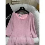 Chanel 2025 Fall/Winter Collection 🎀 Imported Wool Tweed Round Neck 3/4 Sleeve Shift Dress for Women - Image 5