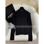Chanel 2025 Early Fall Collection 🤍 Round Neck Frog Button Embroidery 3D Logo Ribbed Long Sleeve Knit Top - Image 9