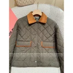miumiu 2025 Fall/Winter Collection Suede & Quilted Pocket Detail Military Green Insulated Cotton Coat for Women - Image 3