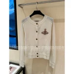 Vivienne Westwood 2025 Early Fall/Winter Collection 🪐 Saturn Jacquard Logo Round Neck Wool Knit Cardigan for Women - Image 10