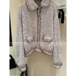 Chanel 2025 Haute Couture Atelier Collection 🌈 Notched Collar & Hand-Crocheted Peter Pan Pocket in Imported Colorful Linen Thread - Crystal Button Knit Cardigan - Image 14