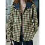 miumiu 2025 Fall/Winter 🐻 Maillard Color Palette ~ False Two-Layer Hooded Letter Logo Plaid Jacket for Women - Image 8