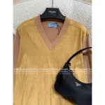Prada 2025 Early Fall/Winter Collection 🦌 Suede & Pudding Stitch Pullover 100% Wool Sweater - Slimming V-Neck - Image 7
