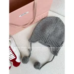 miumiu 2025 Early Fall/Winter Collection 🎩 Adorable Pom-Pom Pendant Cashmere Knit Beanie / Ushanka Hat - Image 16