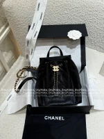 Chanel 25/26 Fall/Winter Collection 🖤 25bag Drawstring Design Chain ⛓️ Logo Caviar Mini Backpack