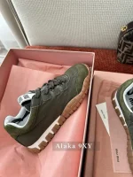 miumiu 2025 Spring/Summer Collection 🆕 Runway Style ~ Tyre Leather Sneakers 👟 Original-Grade Imported Knit Fabric / Suede Leather - 3 Colors Available - Image 12