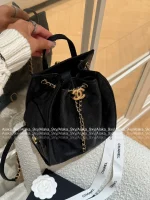Chanel 25/26 Fall/Winter Collection 🖤 25bag Drawstring Design Chain ⛓️ Logo Caviar Mini Backpack - Image 25