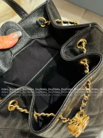 Chanel 25/26 Fall/Winter Collection 🖤 25bag Drawstring Design Chain ⛓️ Logo Caviar Mini Backpack - Image 24