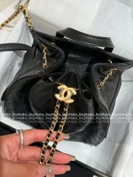 Chanel 25/26 Fall/Winter Collection 🖤 25bag Drawstring Design Chain ⛓️ Logo Caviar Mini Backpack - Image 23