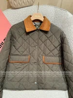 miumiu 2025 Fall/Winter Collection Suede & Quilted Pocket Detail Military Green Insulated Cotton Coat for Women - Image 17