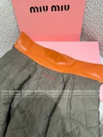 miumiu 2025 Fall/Winter Collection Suede & Quilted Pocket Detail Military Green Insulated Cotton Coat for Women - Image 16