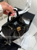 Chanel 25/26 Fall/Winter Collection 🖤 25bag Drawstring Design Chain ⛓️ Logo Caviar Mini Backpack - Image 19