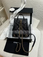 Chanel 25/26 Fall/Winter Collection 🖤 25bag Drawstring Design Chain ⛓️ Logo Caviar Mini Backpack - Image 18