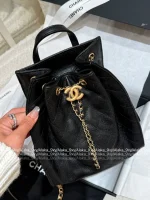Chanel 25/26 Fall/Winter Collection 🖤 25bag Drawstring Design Chain ⛓️ Logo Caviar Mini Backpack - Image 17