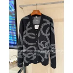 Hermes 2025 Fall/Winter Collection 🍊 Crystal Button V-Neck Jacquard (with Silk) Wool Knit Cardigan for Women - Image 8