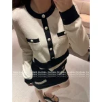 Chanel 2025 Fall/Winter Collection 🔍 Patchwork False Two-Piece Design Color-Block Bow Crystal Button 🐑 Round Neck Cashmere Knit Cardigan for Women - Image 7