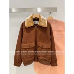 miumiu 2025 Early Fall/Winter Collection 🐻 Patchwork Fur Collar Suede Wool Jacket - Quilted Lining for Warmth & Comfort
