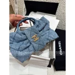 Chanel 2025 Collection 🦋 Bow & Metal Logo Chain Bag ⛓️ Stunning Jennie-Inspired Imported Denim Fabric - Small Denim Bow Bag - Image 7