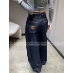 miumiu 2025 Fall Collection 👖 Scarf Tie Accent Embroidered Letter Pocket High-Waist Slimming Wide Leg Pants for Women - Image 6