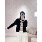 Louis Vuitton 2025 Early Fall/Winter Collection Imported 100% Cashmere Fabric Tie-Waist Genuine Leather Logo Bow Cardigan Sweater - Image 2
